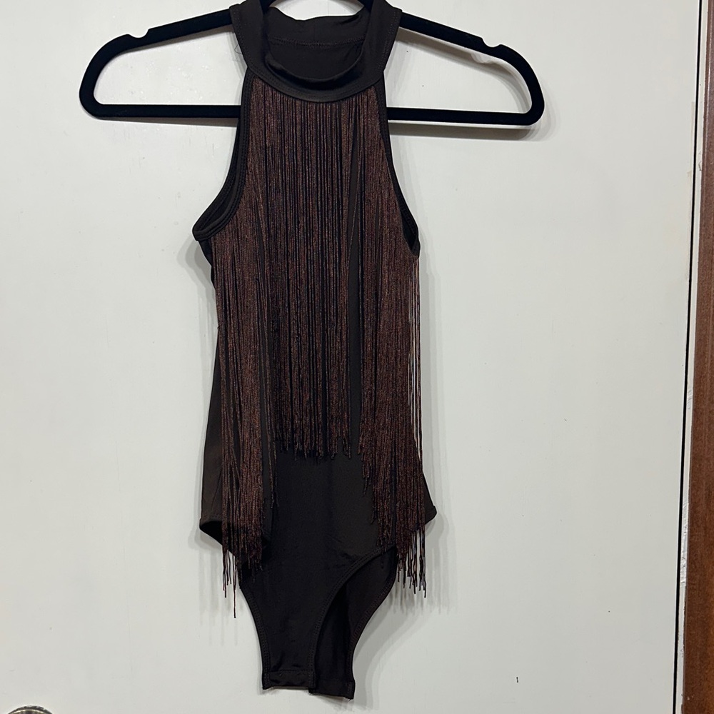 Brown Fringe Halter Bodysuit